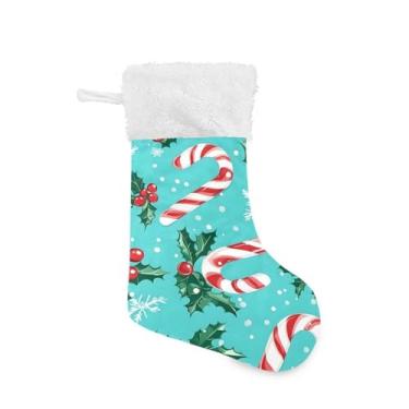 Imagem de Wassud Meias de Natal com cana doce e folhas de azevinho, meias grandes de Natal de 45,7 cm, com punho branco, decoração de férias, pacote com 2