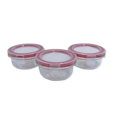 Imagem de Conjunto 3 Potes Redondos Herméticos Vidro Mantimentos