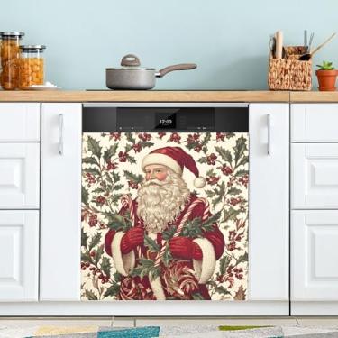 Imagem de SEHANY Linda capa magnética de Papai Noel para lava-louças, adesivos magnéticos decorativos antiarranhões para painel de geladeira e lava-louças, decoração de Natal de cozinha doméstica 58 x 66 cm