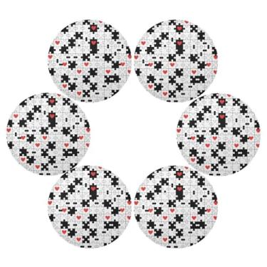 Imagem de Wassud Jogo americano conjunto de 6 peças de quebra-cabeça tapetes redondos para cozinha e jantar tapetes laváveis resistentes ao calor decoração de mesa 39 cm