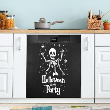 Imagem de xigua Capa de ímã de esqueleto engraçado para lava-louças, adesivos magnéticos decorativos antiarranhões para painel de geladeira e lava-louças, decoração personalizada de cozinha doméstica 58 x 66 cm