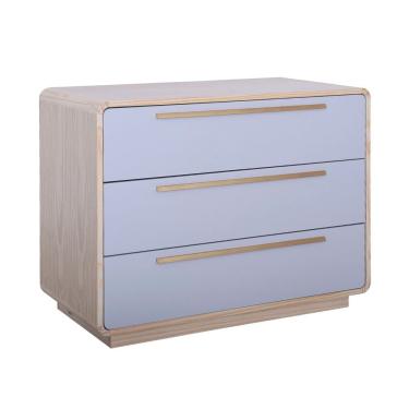 Imagem de Cômoda Wave 3 Gavetas com Puxadores Dourado - Natural e Cinza
