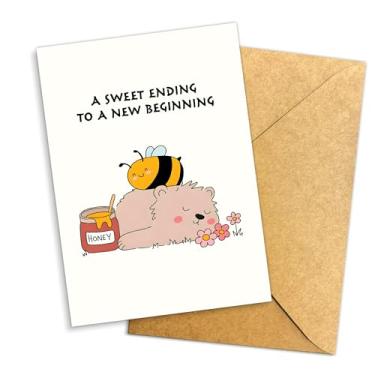 Imagem de Podagree Cartão de felicitações de casamento, cartão de felicitações A Sweet Ending to New Beginning, cartão de amor de mel de urso e abelha, cartão de casamento doce ou cartão de noivado para casal