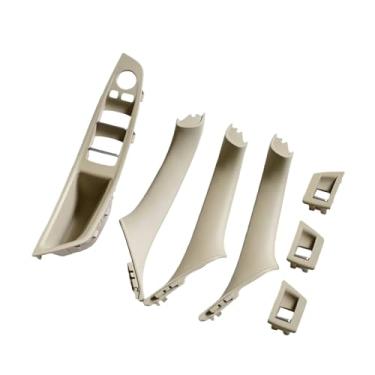 Imagem de Painel da porta interna alça puxar guarnição conjunto interruptor da janela painel de apoio braço apto Compatível com bmw série 5 f10 f11 arroz branco 51417225879 lhd