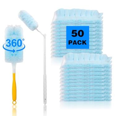 Imagem de 50 peças de refil de espanador de 360° kit de refil de espanador pesado descartável de microfibra com 1 alça curta e 1 alça extensa para poeira eletrônica, móveis de pó, persianas (azul)