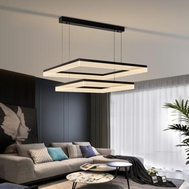 Imagem de Lustre Moderno Regulável 68w Alumínio Preto Led Acrílico Luz De Ilha De Cozinha Com Controle Remoto 3000k-6500k Sala De Estar Grande Iluminação Diy Forma Quadrado Pinge, One Color, 60cm+40cm