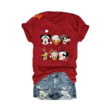 Imagem de Camiseta De Natal Feminina Disney Minnie Donald Goofy Pluto Manga Curt