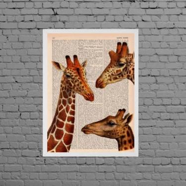 Imagem de Quadro Decorativo Trio Girafas 24X18Cm Moldura Branca