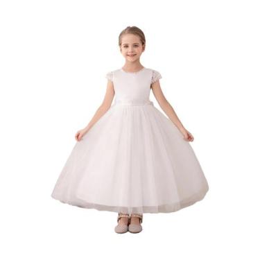 Imagem de Vestido De Festa Infantil Branco De Tule Com Saia Longa E Costas De Re