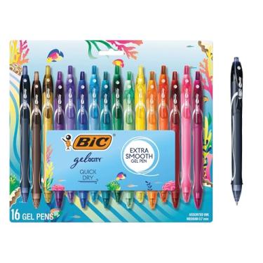 Imagem de BIC Canetas de gel Gelocity de secagem rápida, ponta média (0,7 mm), conjunto de canetas de gel de 16 unidades, canetas de gel coloridas para anotações e diário, presentes perfeitos para agradecimento