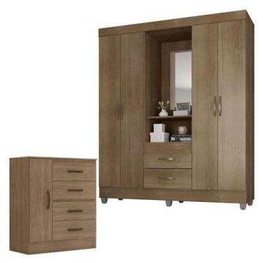 Imagem de Guarda Roupa Casal Capela E Cômoda 4 Gavetas 01 Porta Lite Carvalho Oa