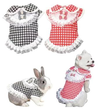 Imagem de 2 peças de roupas de coelho de estimação, camisetas confortáveis para filhotes, roupas xadrez clássicas, roupas compatíveis com coleira para coelhos, gatinhos, filhotes e outros animais de estimação