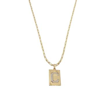 Imagem de Cordão 60Cm Masculino Feminino Pingente Letra C Banhado Ouro