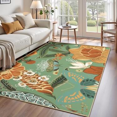 Imagem de Tyrot Tapete de sala de estar com borboleta botânica floral verde sálvia 9 x 1,5 m