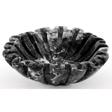 Imagem de SPESHSTONES Tigela decorativa de mármore com pedra preta de 20 cm para balcão de cozinha, centros de mesa e presentes, tigela grande com babados, tigelas recortadas estéticas para detalhes de