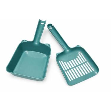 Imagem de Pá de Lixo para Pets com Peneira e coletor, Kit com 2 Peças, Plástico (Verde)