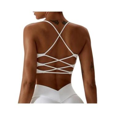 Imagem de Sutiã Esportivo Feminino De Cor Sólida Com Alças Cruzadas Em U Para Fi