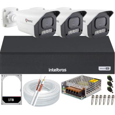 Imagem de Kit 3 Câmeras 1080p Full Color C/Áudio Dvr Intelbras 4ch 1TB