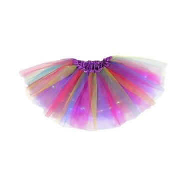 Imagem de Saia Tutu Curta De Tule Arco-Íris Com Luzes LED Para Meninas, Fantasia