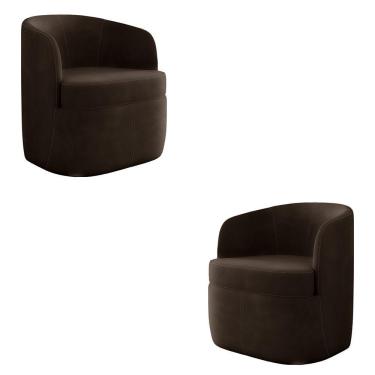 Imagem de Kit 2 Poltronas Decorativas Bel Sala De Estar Base Giratória Veludo Marrom G33 - Gran Belo