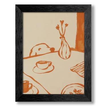 Imagem de Pôster de cozinha de cachorro sorrateiro retrô abstrato arte de parede em tela de café caprichosa moderna pintura de esboço de animal minimalista engraçado decoração de parede para sala de jantar 20 x