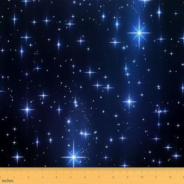 Imagem de jejeloiu Galaxy Fabric by The Yard Space Stars Moon Tecido de estofamento para cadeiras noite céu estrelado com glitter à prova d'água decoração interna e externa para projetos de artesanato de