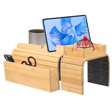 Imagem de Conjunto de bandeja de braço de sofá de bambu, antiderrapante, bandeja de apoio de braço, suporte grande e pequeno, para sofá, bebida, lanche, controle remoto, copo, telefone, presente ideal