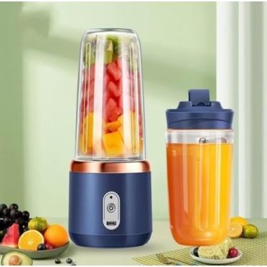 Imagem de Mini Liquidificador Portátil com 2 Copos, Recarregável USB, 400ml, Azul, para Smoothies e Sucos