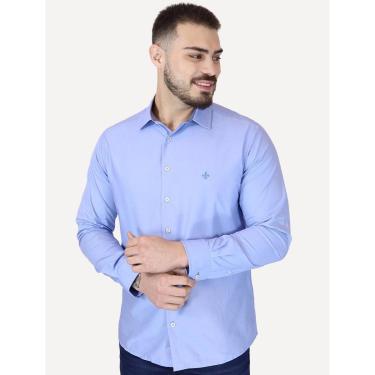 Imagem de Camisa Dudalina Masculina Slim Superfine Cotton Light Lisa Azul Médio-Masculino