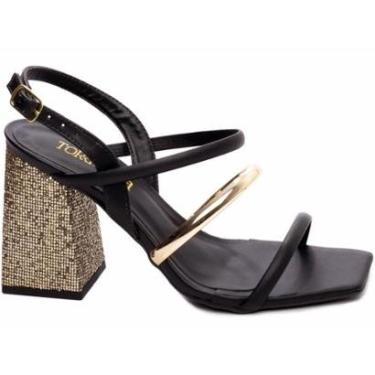 Imagem de Sandália Feminina Salto Alto Grosso Preta Com Dourado Torricella 030A-Feminino