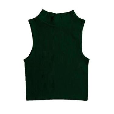 Imagem de Blusa Feminina Cropped Canelado Gola Alta Sem Manga Cavado Regata-Feminino