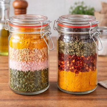 Imagem de Potes Hermético Mantimentos Trava Metal Vidro Kit 4pç 1000ml