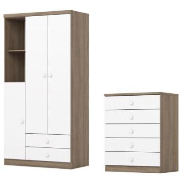 Imagem de Guarda Roupa 3 Portas e Comoda 5 gavetas Bala de Menta Branco Henn, Ru