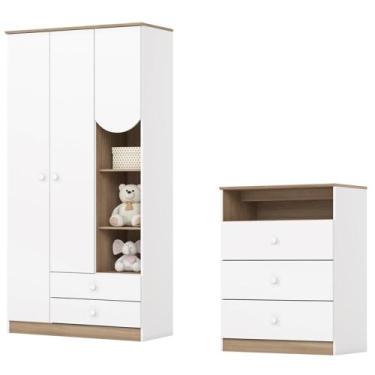 Imagem de Guarda Roupa 3 Portas e Comoda 3 Gavetas Magia Henn, Branco Jequitiba 