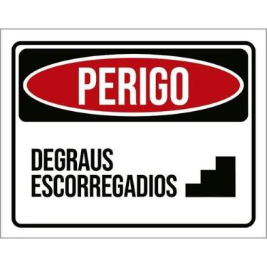 Imagem de Kit 10 Placa Acm Perigo Degraus Escorregadios Ícone 18X23 - Sinalizo