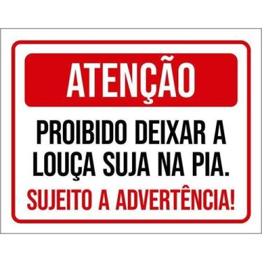 Imagem de Kit 5 Placa Acm Atenção Proibido Deixar Louça Suja Pia 18X23 - Sinaliz