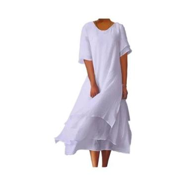 Imagem de Vestido Longo Feminino De Verão 2024 Com Decote Em V, Cor Sólida, Mang