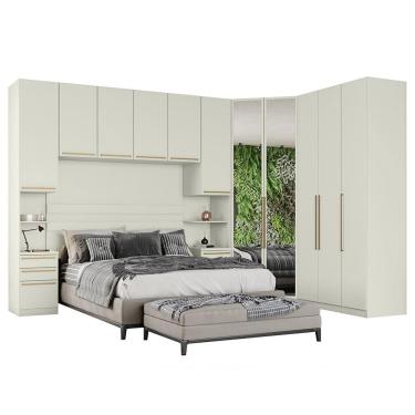 Imagem de Quarto Modulado Casal Seletto 6 Peças Closet Areia Com Espelho - Móveis Henn Areia