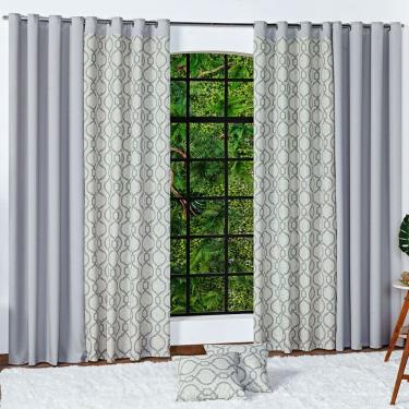 Imagem de Cortina De 3 Metros Aurora Cinza Geométrico Estampada 3,00m X 2,50m Para Varão Simples - Decoração Sala Quarto