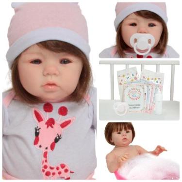 Imagem de Bebê Reborn Cabelo Realista Fio a Fio com Roupinha Girafinha - Cegonha
