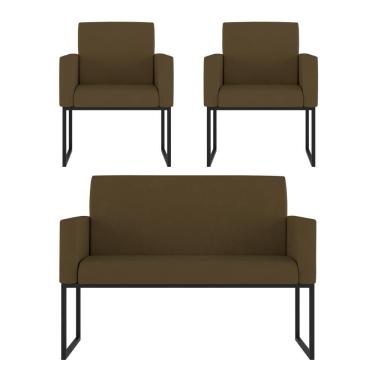 Imagem de Kit 2 Poltronas E Namoradeira Nina Courino Marrom Balaqui Decor