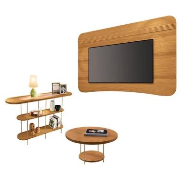 Imagem de Painel Suspenso Armony Cinamomo com Mesa de Centro Sky e Aparador Infinity Cinamomo - HB Móveis