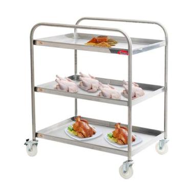 Imagem de Carro de Serviço para Transporte 3 Bandejas 80x52 Inox 430 Hotéis Pous