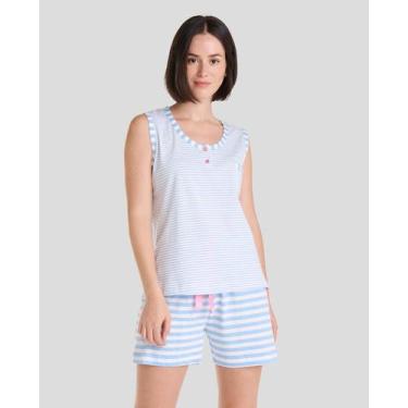 Imagem de Pijama Feminino Curto de Listras Macio Azul Celeste Lohe, Azul celeste