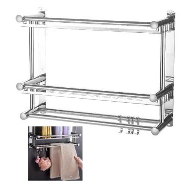 Imagem de Organizador Cozinha Banheiro Prateleira Inox Gancho Suporte  Multiuso 