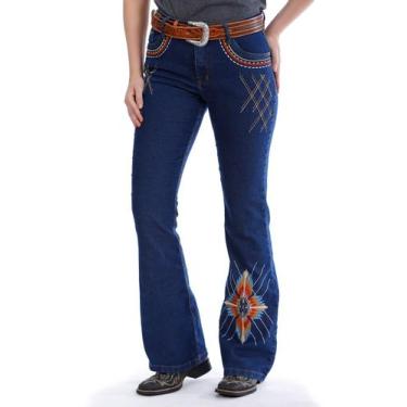 Imagem de Calça Country Feminina Jeans Flare Bordado Estilo Apache - Rodeo Farm,
