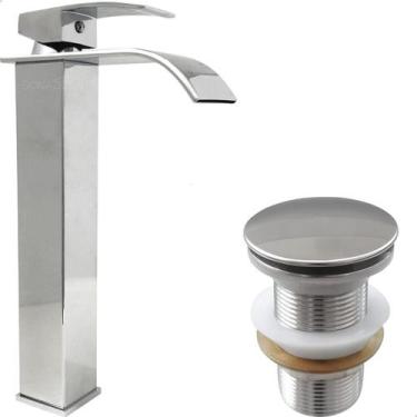 Imagem de Torneira Pia Banheiro Cascata Bica Alta Cromada E Valvula Click 1¼ Ino