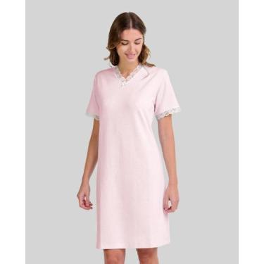 Imagem de Camisola Feminina Acetinada Decote V Manga Curta Rosa Lohe, Rosa, P