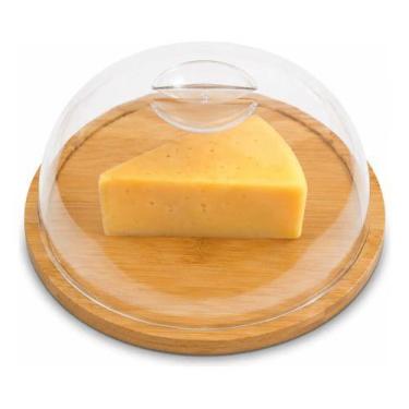 Imagem de Porta Queijo Redonda Bambu 19cm Tampa Acrílica Queijeira Bambu - Clink