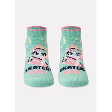 Imagem de Meia Soquete Puket Bebê Menina Unicórnio Skate Verde Água 15 a 18, Ver